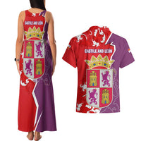 Castile and León Flag Couples Matching Tank Maxi Dress and Hawaiian Shirt Autonomous Community of Spain - Wonder Print Shop