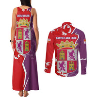 Castile and León Flag Couples Matching Tank Maxi Dress and Long Sleeve Button Shirt Autonomous Community of Spain - Wonder Print Shop