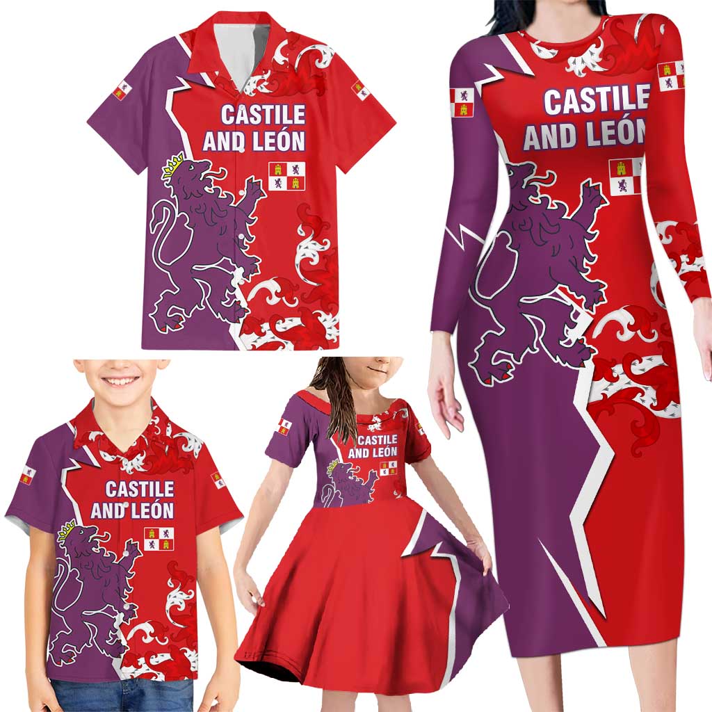 Castile and León Flag Family Matching Long Sleeve Bodycon Dress and Hawaiian Shirt Autonomous Community of Spain - Wonder Print Shop