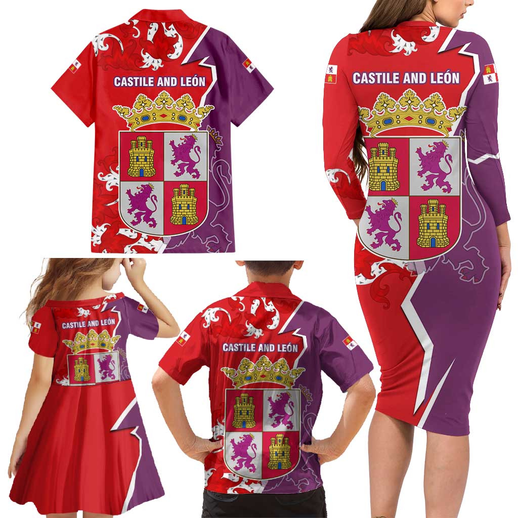 Castile and León Flag Family Matching Long Sleeve Bodycon Dress and Hawaiian Shirt Autonomous Community of Spain - Wonder Print Shop