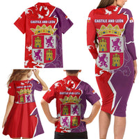 Castile and León Flag Family Matching Long Sleeve Bodycon Dress and Hawaiian Shirt Autonomous Community of Spain - Wonder Print Shop