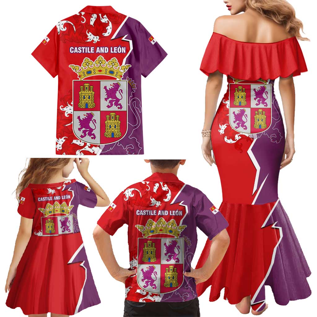 Castile and León Flag Family Matching Mermaid Dress and Hawaiian Shirt Autonomous Community of Spain - Wonder Print Shop