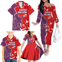 Castile and León Flag Family Matching Off The Shoulder Long Sleeve Dress and Hawaiian Shirt Autonomous Community of Spain - Wonder Print Shop