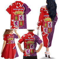 Castile and León Flag Family Matching Off The Shoulder Long Sleeve Dress and Hawaiian Shirt Autonomous Community of Spain - Wonder Print Shop