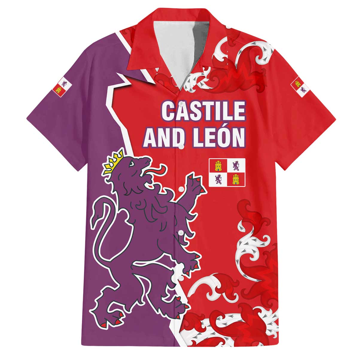 Castile and León Flag Family Matching Off The Shoulder Long Sleeve Dress and Hawaiian Shirt Autonomous Community of Spain - Wonder Print Shop