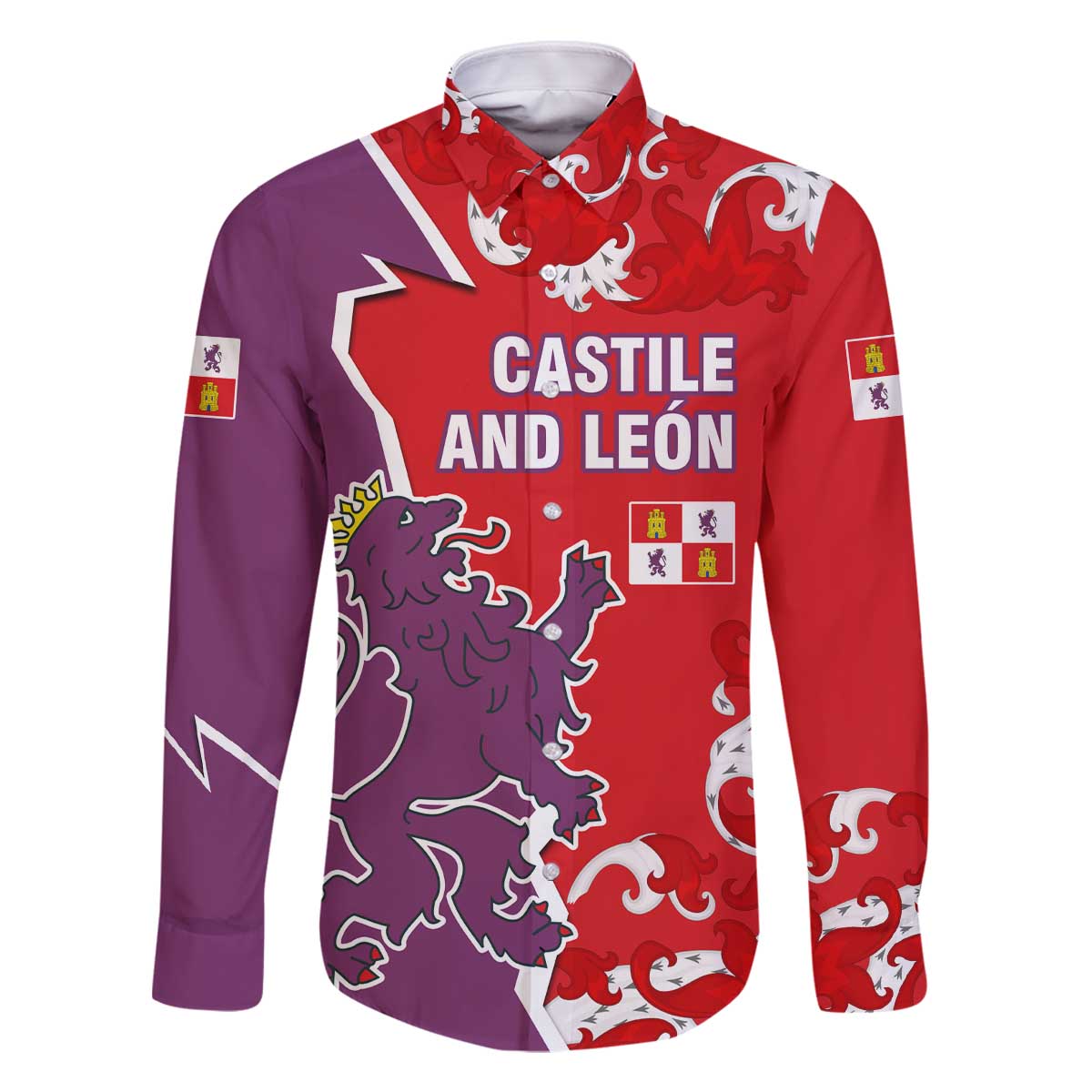 Castile and León Flag Family Matching Off The Shoulder Long Sleeve Dress and Hawaiian Shirt Autonomous Community of Spain - Wonder Print Shop