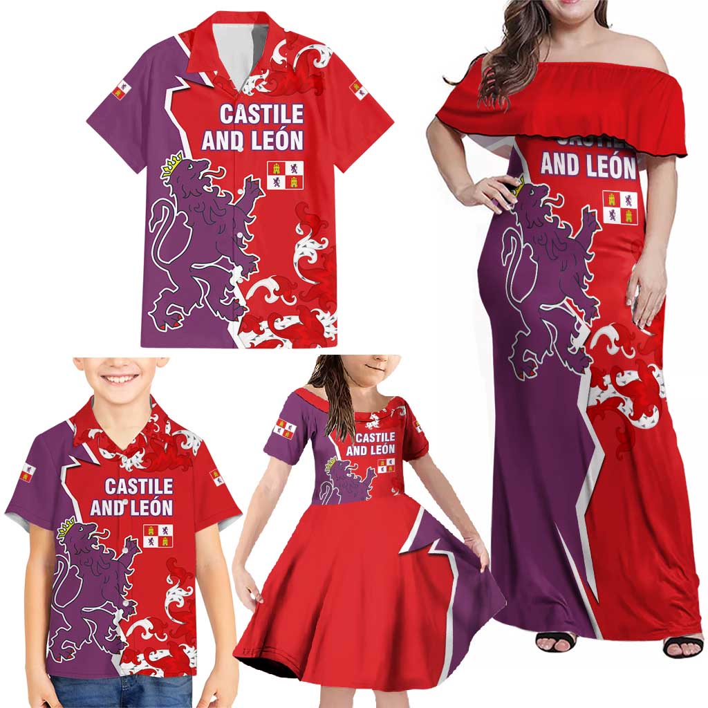 Castile and León Flag Family Matching Off Shoulder Maxi Dress and Hawaiian Shirt Autonomous Community of Spain - Wonder Print Shop