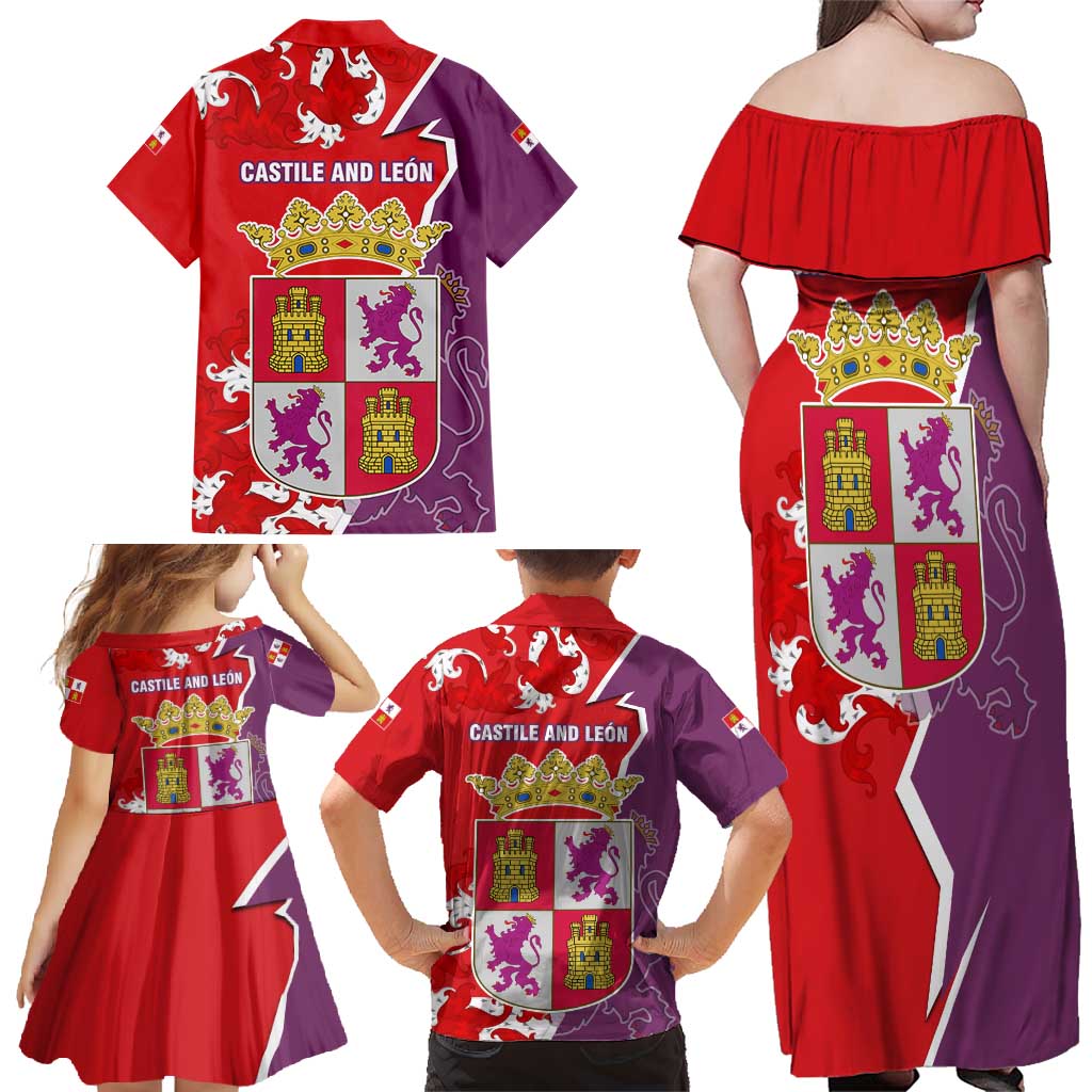 Castile and León Flag Family Matching Off Shoulder Maxi Dress and Hawaiian Shirt Autonomous Community of Spain - Wonder Print Shop