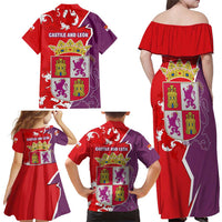 Castile and León Flag Family Matching Off Shoulder Maxi Dress and Hawaiian Shirt Autonomous Community of Spain - Wonder Print Shop