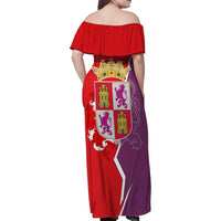 Castile and León Flag Family Matching Off Shoulder Maxi Dress and Hawaiian Shirt Autonomous Community of Spain - Wonder Print Shop