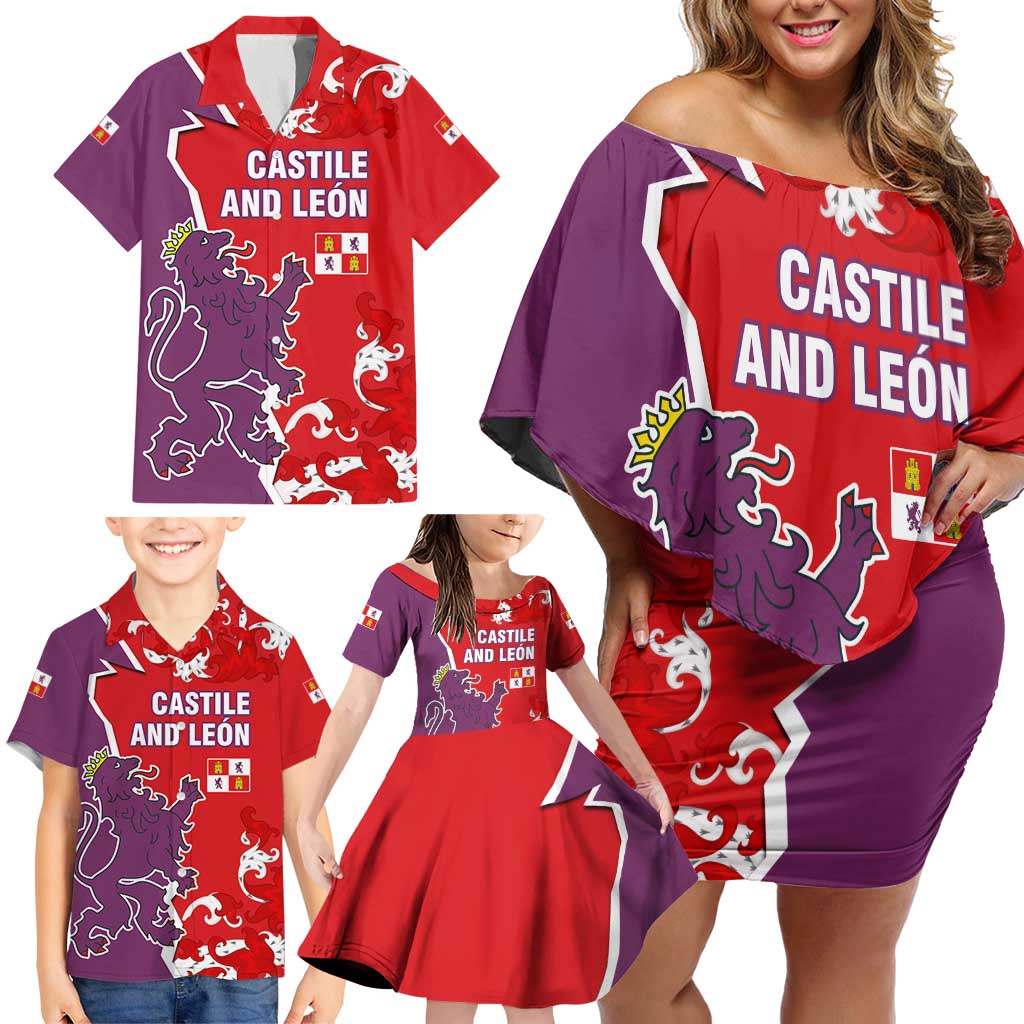 Castile and León Flag Family Matching Off Shoulder Short Dress and Hawaiian Shirt Autonomous Community of Spain - Wonder Print Shop