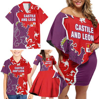 Castile and León Flag Family Matching Off Shoulder Short Dress and Hawaiian Shirt Autonomous Community of Spain - Wonder Print Shop