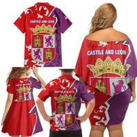 Castile and León Flag Family Matching Off Shoulder Short Dress and Hawaiian Shirt Autonomous Community of Spain - Wonder Print Shop