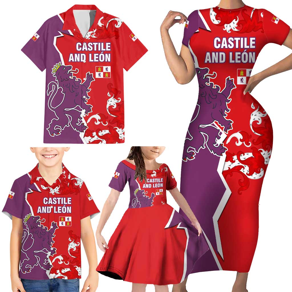 Castile and León Flag Family Matching Short Sleeve Bodycon Dress and Hawaiian Shirt Autonomous Community of Spain - Wonder Print Shop