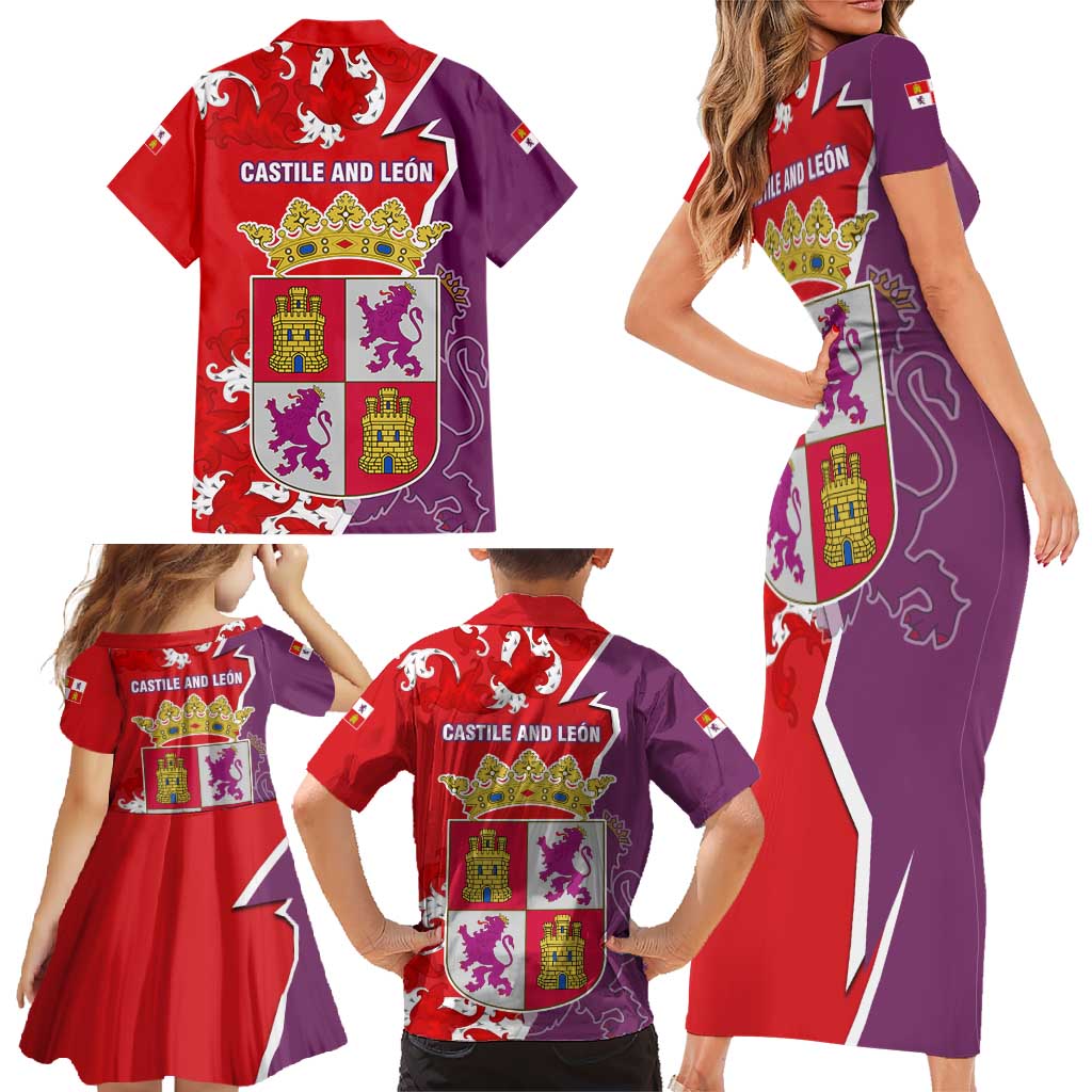 Castile and León Flag Family Matching Short Sleeve Bodycon Dress and Hawaiian Shirt Autonomous Community of Spain - Wonder Print Shop