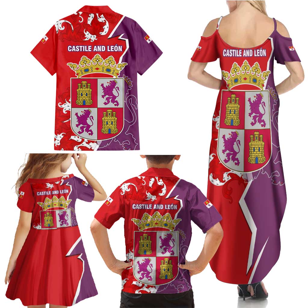 Castile and León Flag Family Matching Summer Maxi Dress and Hawaiian Shirt Autonomous Community of Spain - Wonder Print Shop