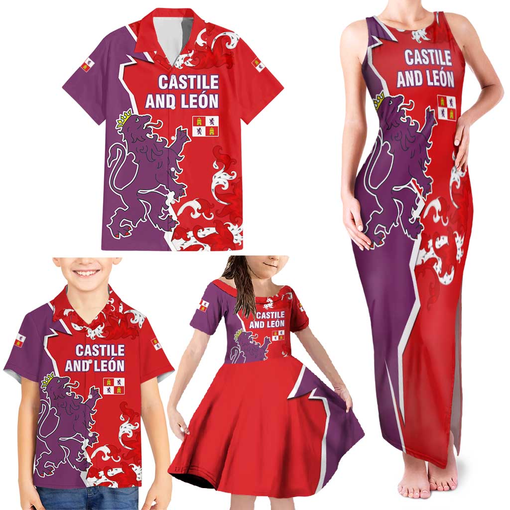 Castile and León Flag Family Matching Tank Maxi Dress and Hawaiian Shirt Autonomous Community of Spain - Wonder Print Shop