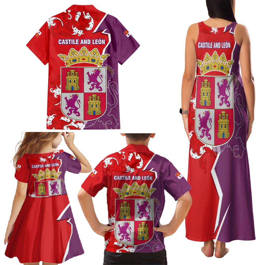 Castile and León Flag Family Matching Tank Maxi Dress and Hawaiian Shirt Autonomous Community of Spain - Wonder Print Shop