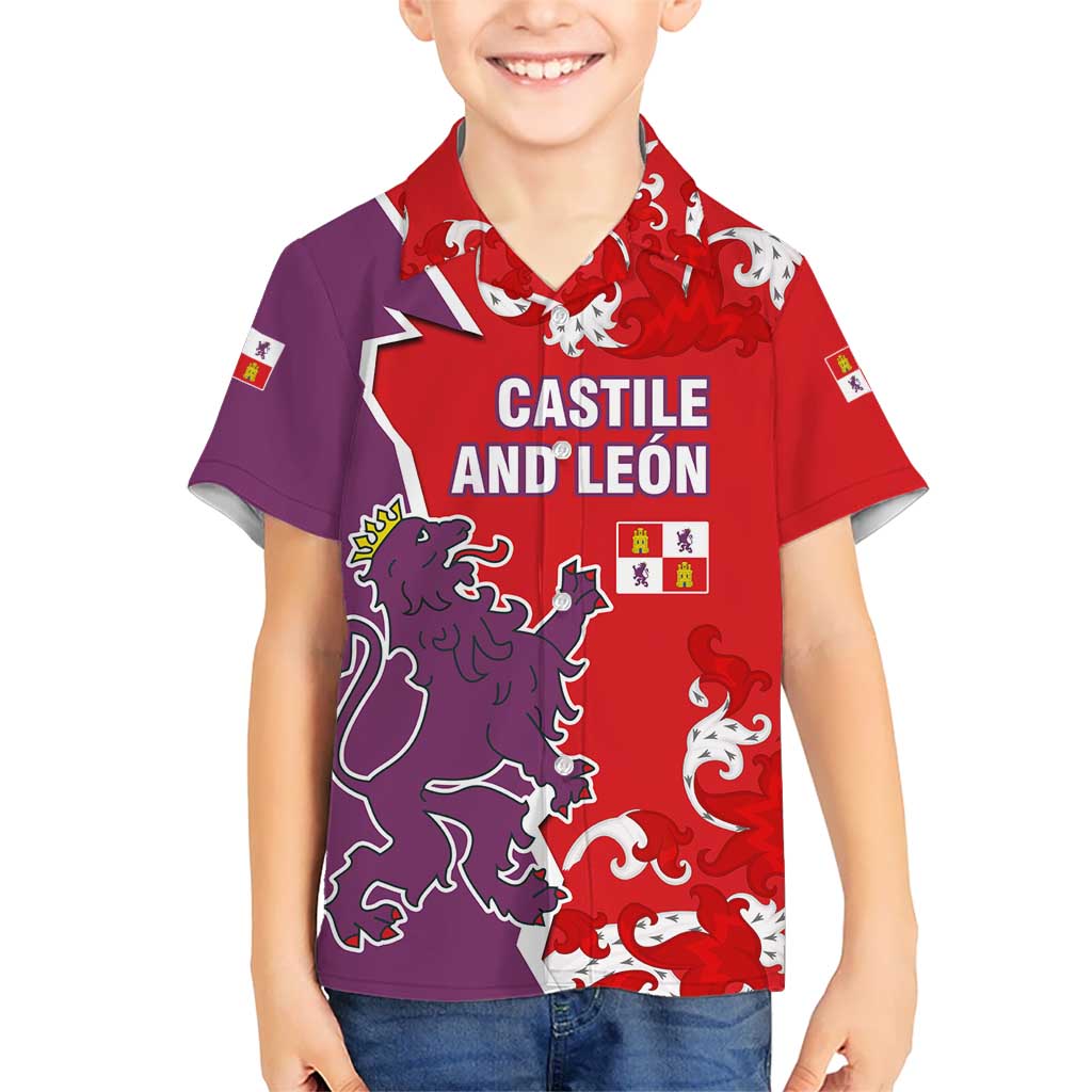 Castile and León Flag Kid Hawaiian Shirt Autonomous Community of Spain - Wonder Print Shop