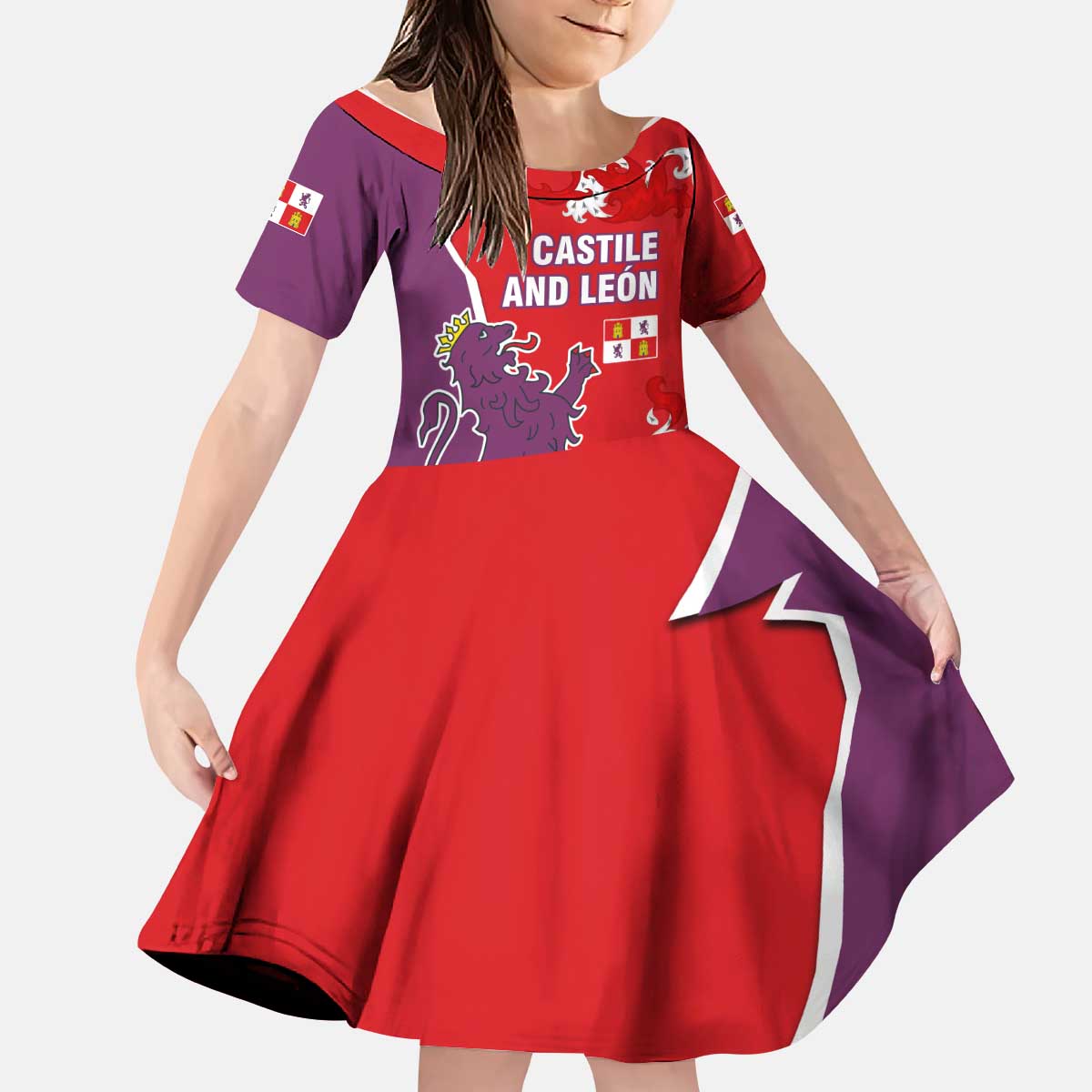 Castile and León Flag Kid Short Sleeve Dress Autonomous Community of Spain - Wonder Print Shop