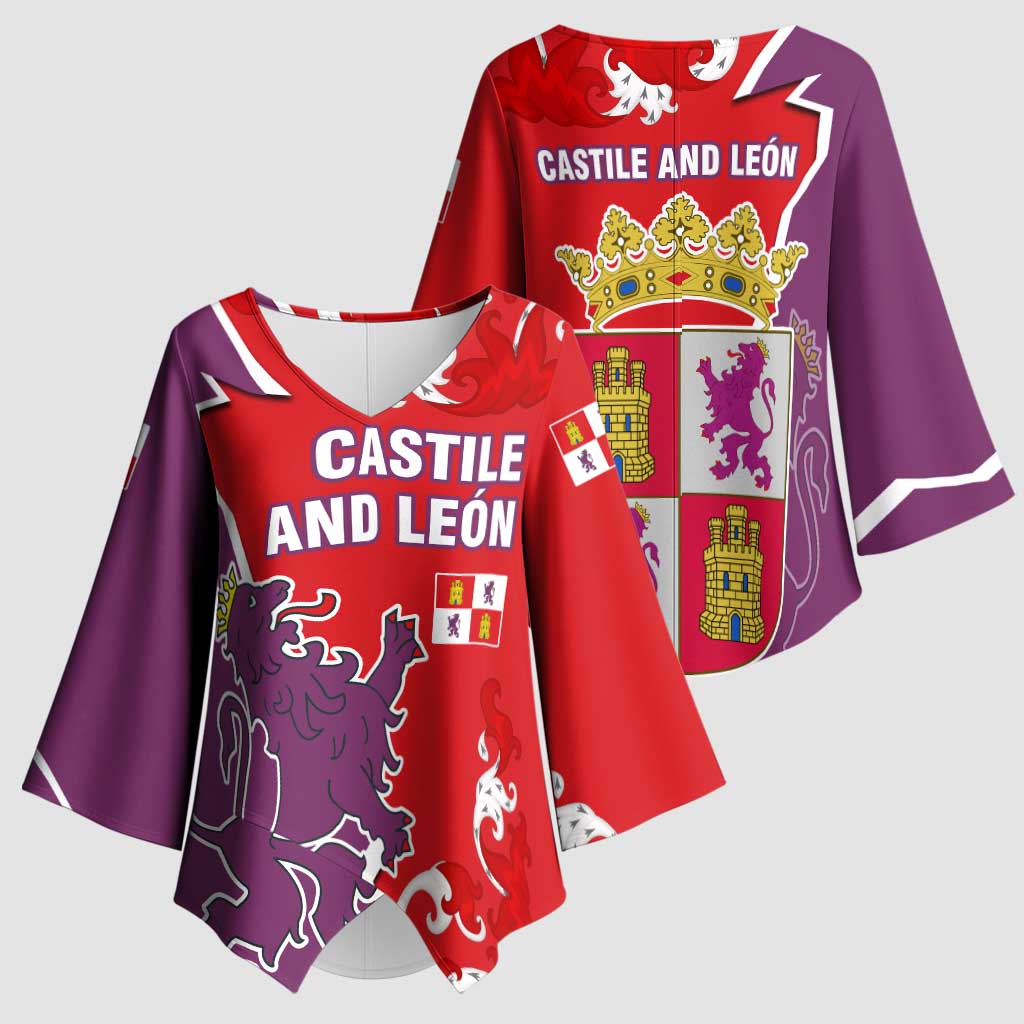 Castile and León Flag Kimono Sleeve Blouse Autonomous Community of Spain - Wonder Print Shop
