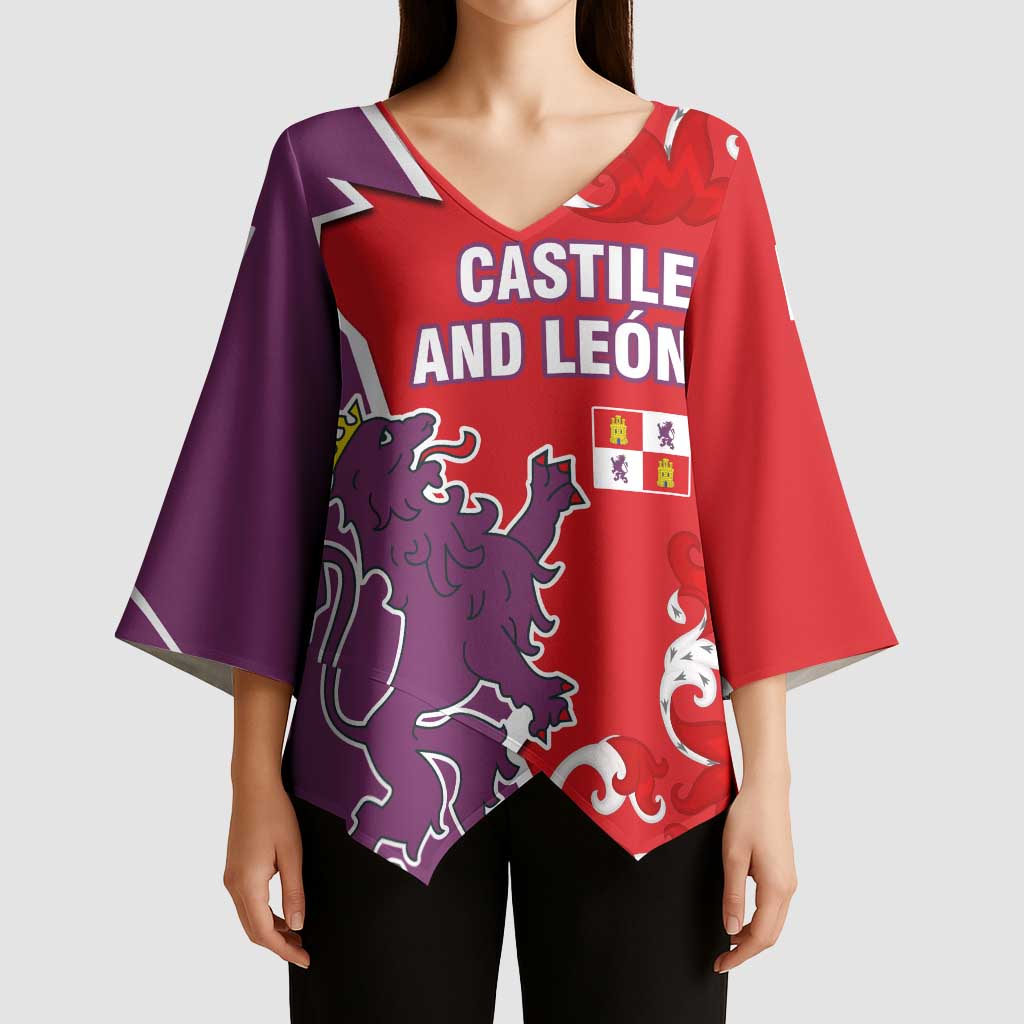 Castile and León Flag Kimono Sleeve Blouse Autonomous Community of Spain - Wonder Print Shop