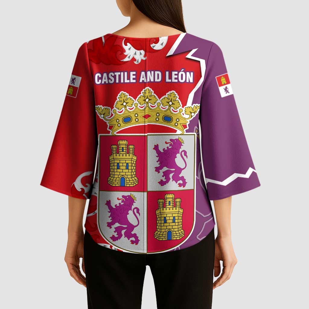 Castile and León Flag Kimono Sleeve Blouse Autonomous Community of Spain - Wonder Print Shop
