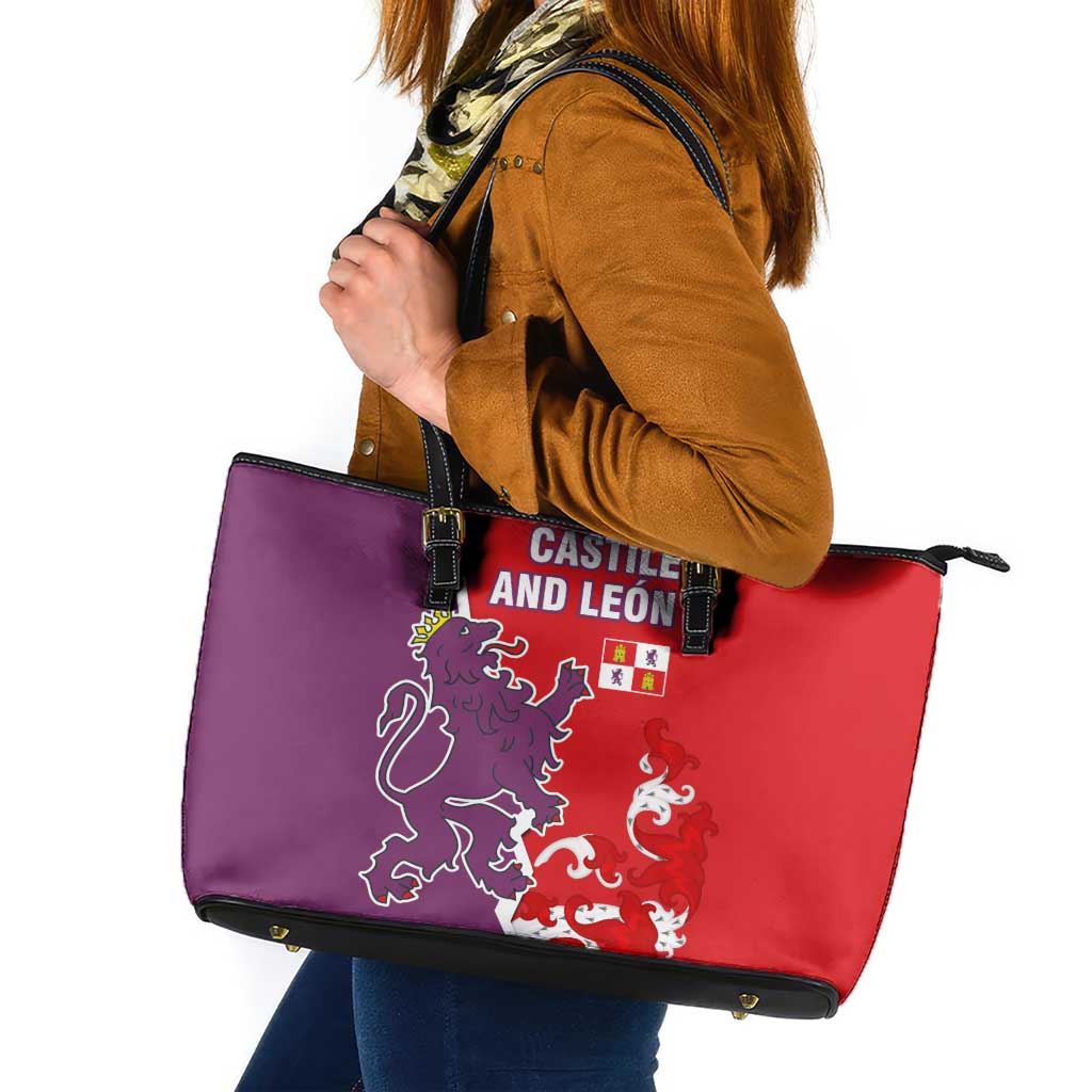 Castile and León Flag Leather Tote Bag Autonomous Community of Spain - Wonder Print Shop