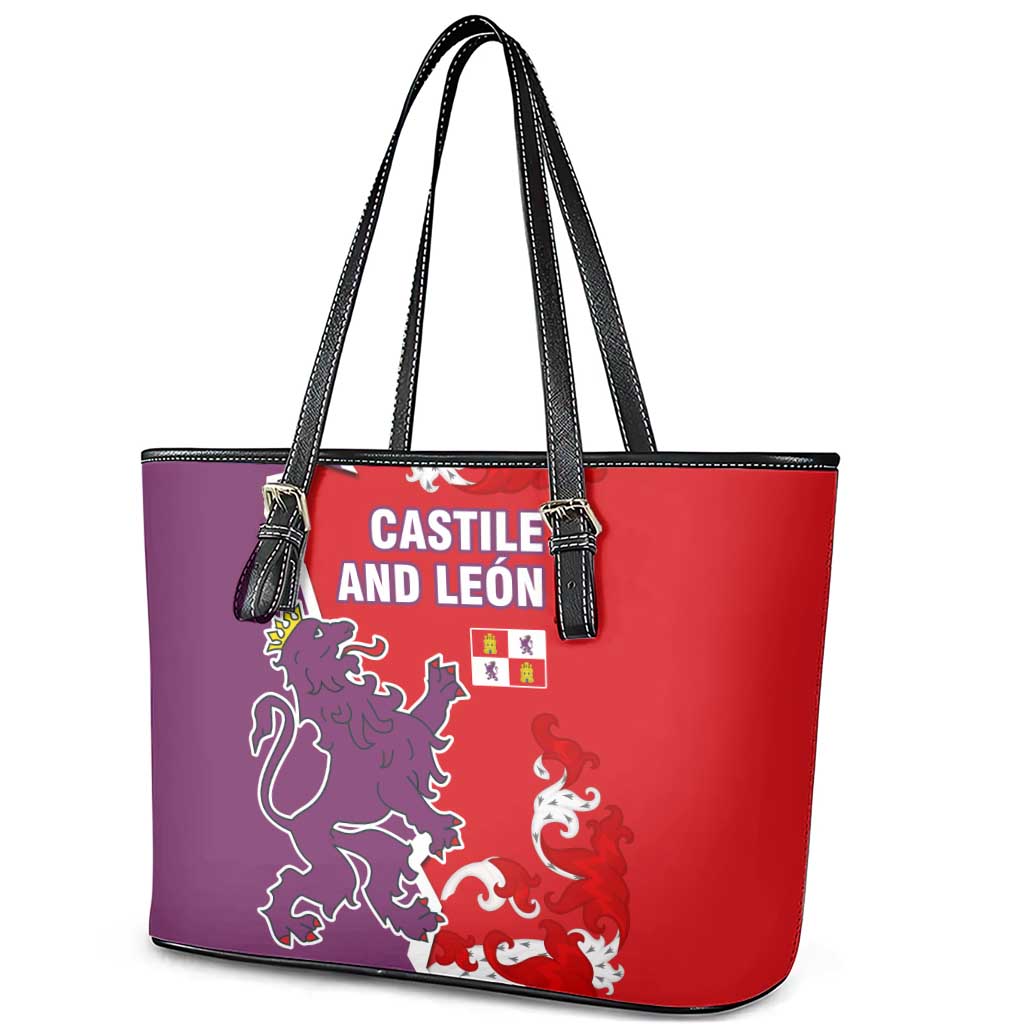 Castile and León Flag Leather Tote Bag Autonomous Community of Spain - Wonder Print Shop