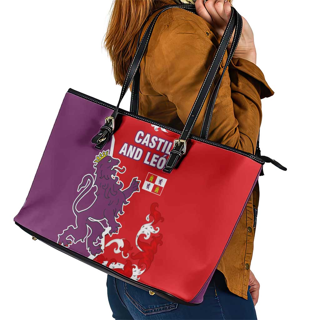 Castile and León Flag Leather Tote Bag Autonomous Community of Spain - Wonder Print Shop