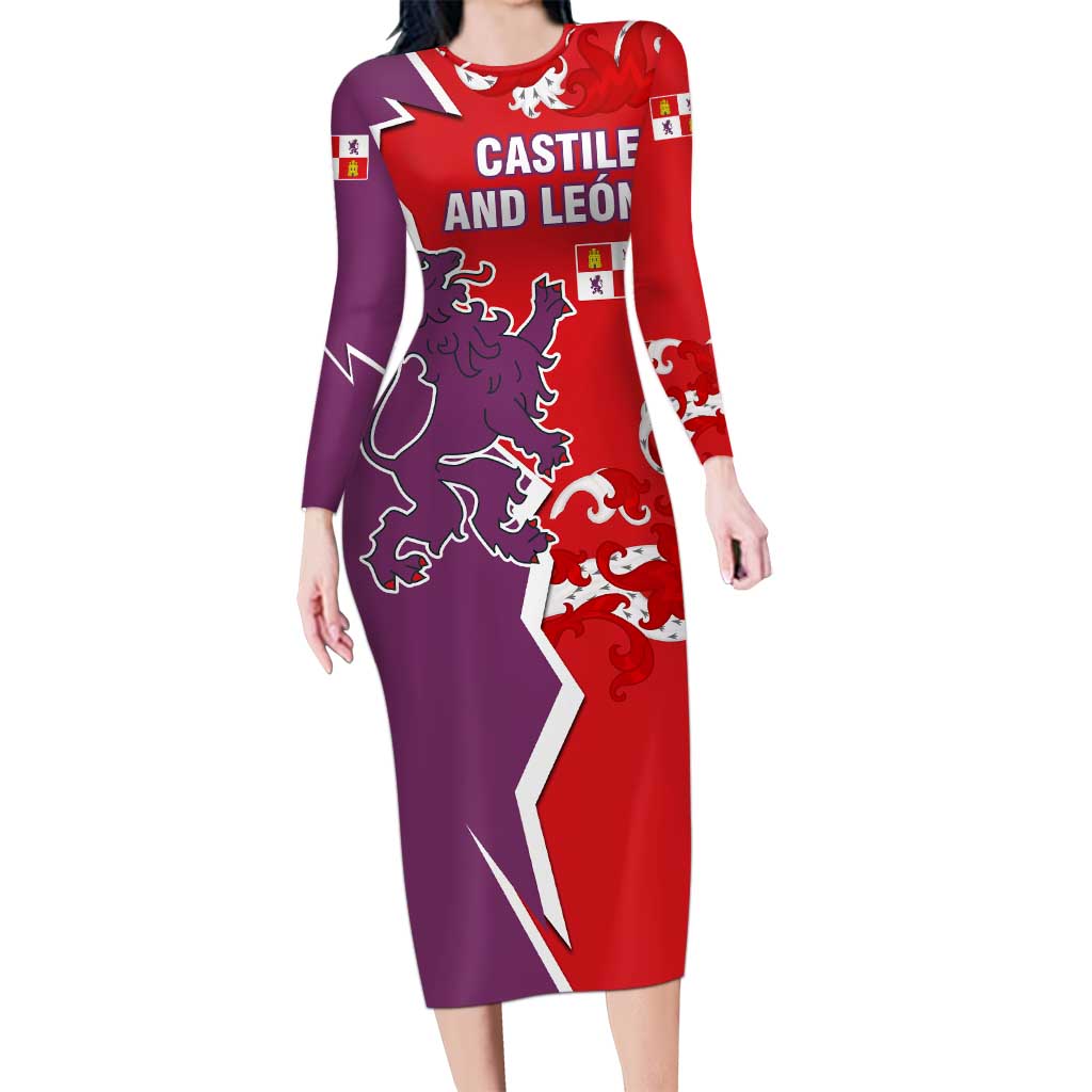 Castile and León Flag Long Sleeve Bodycon Dress Autonomous Community of Spain - Wonder Print Shop