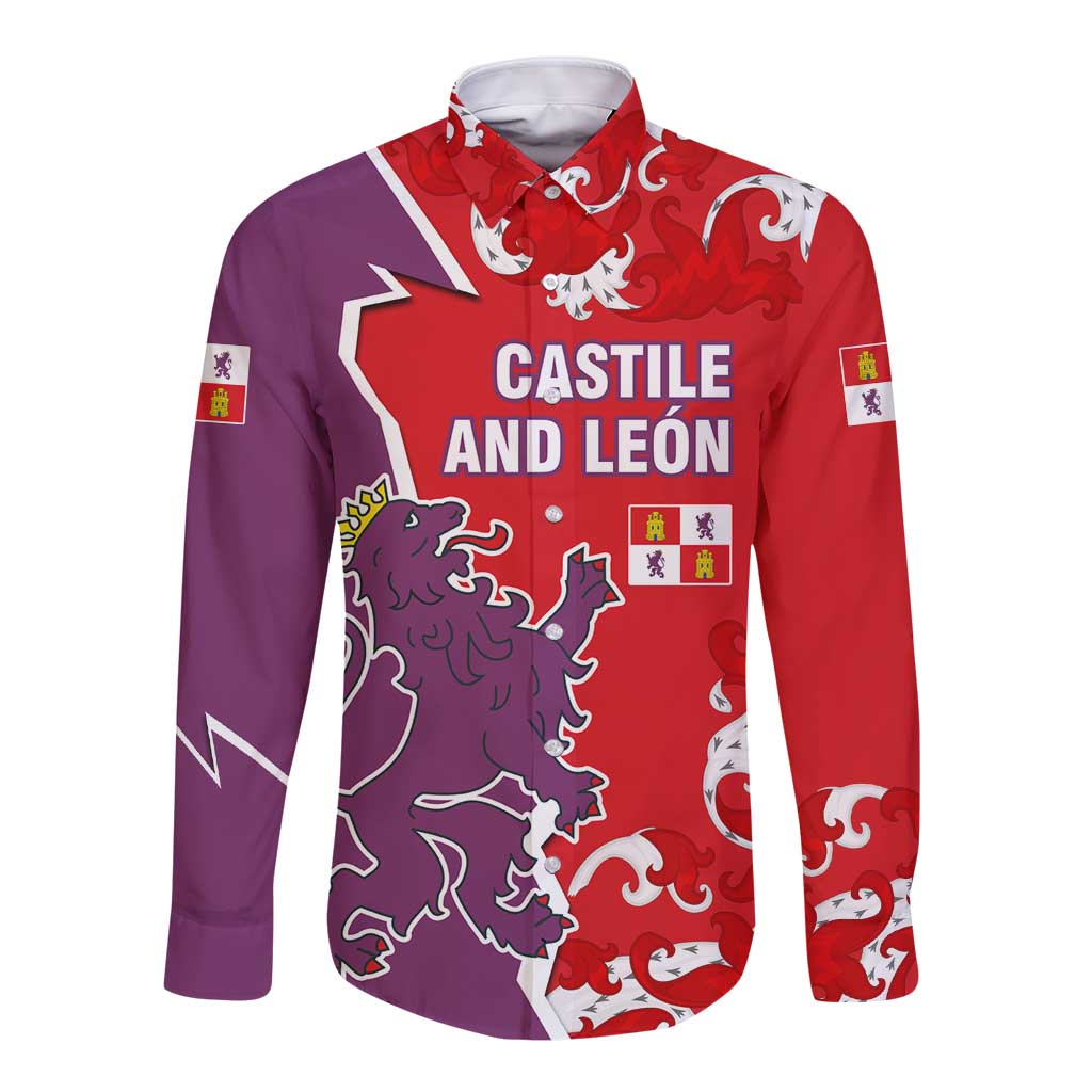 Castile and León Flag Long Sleeve Button Shirt Autonomous Community of Spain - Wonder Print Shop