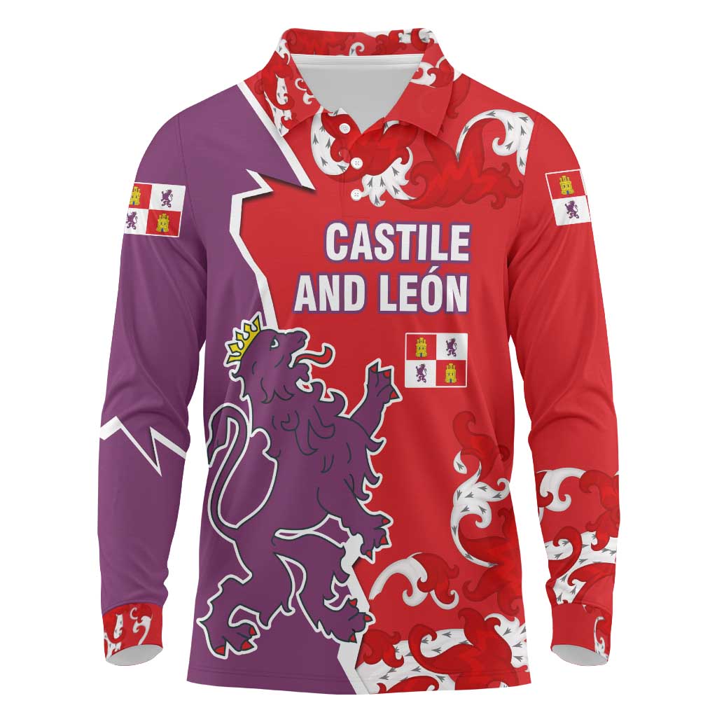 Castile and León Flag Long Sleeve Polo Shirt Autonomous Community of Spain - Wonder Print Shop