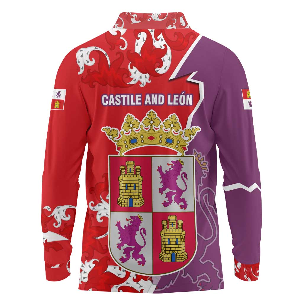Castile and León Flag Long Sleeve Polo Shirt Autonomous Community of Spain - Wonder Print Shop