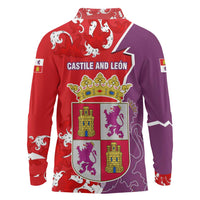 Castile and León Flag Long Sleeve Polo Shirt Autonomous Community of Spain - Wonder Print Shop