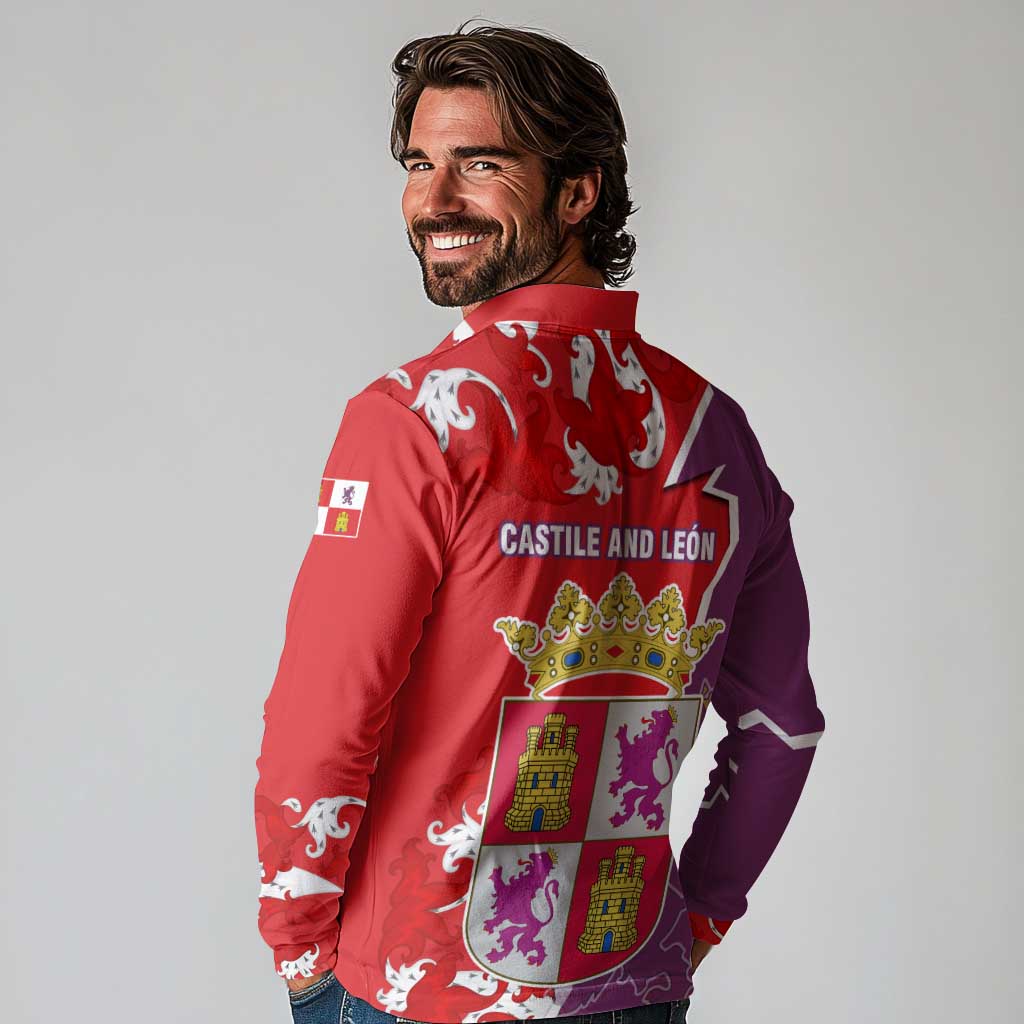 Castile and León Flag Long Sleeve Polo Shirt Autonomous Community of Spain - Wonder Print Shop