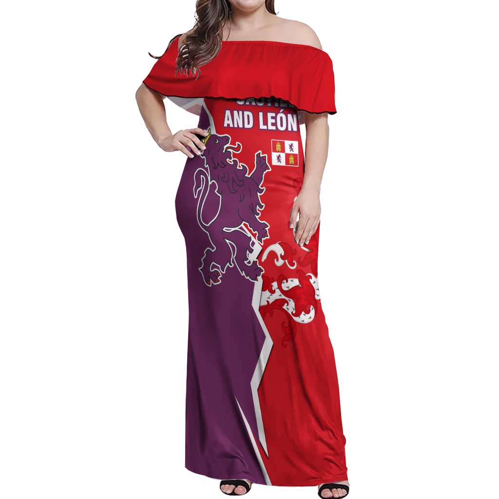 Castile and León Flag Off Shoulder Maxi Dress Autonomous Community of Spain - Wonder Print Shop
