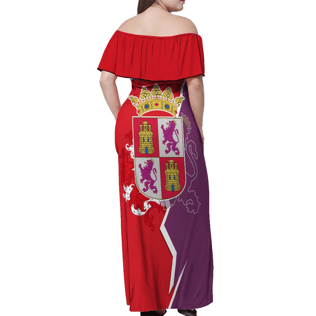 Castile and León Flag Off Shoulder Maxi Dress Autonomous Community of Spain - Wonder Print Shop