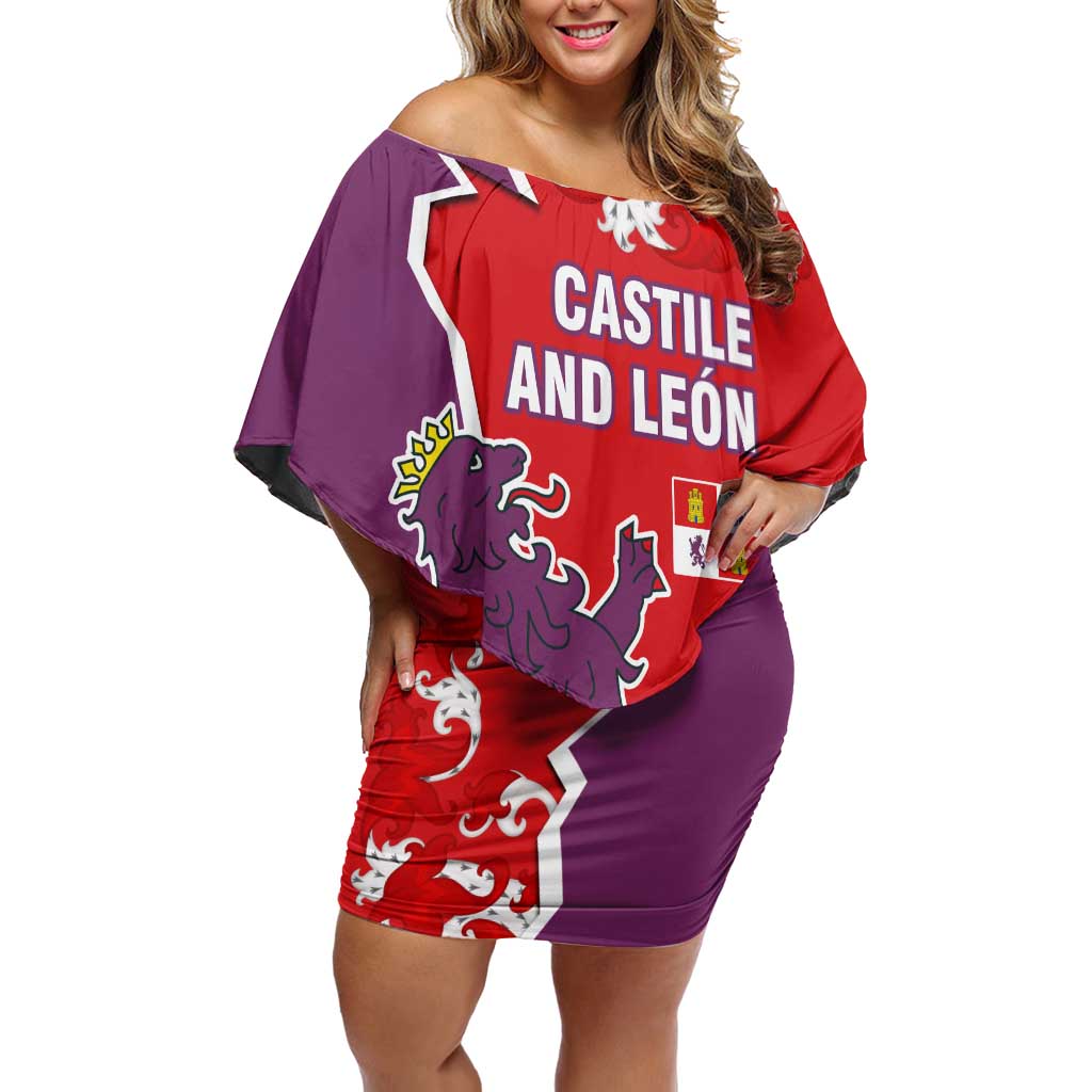 Castile and León Flag Off Shoulder Short Dress Autonomous Community of Spain - Wonder Print Shop