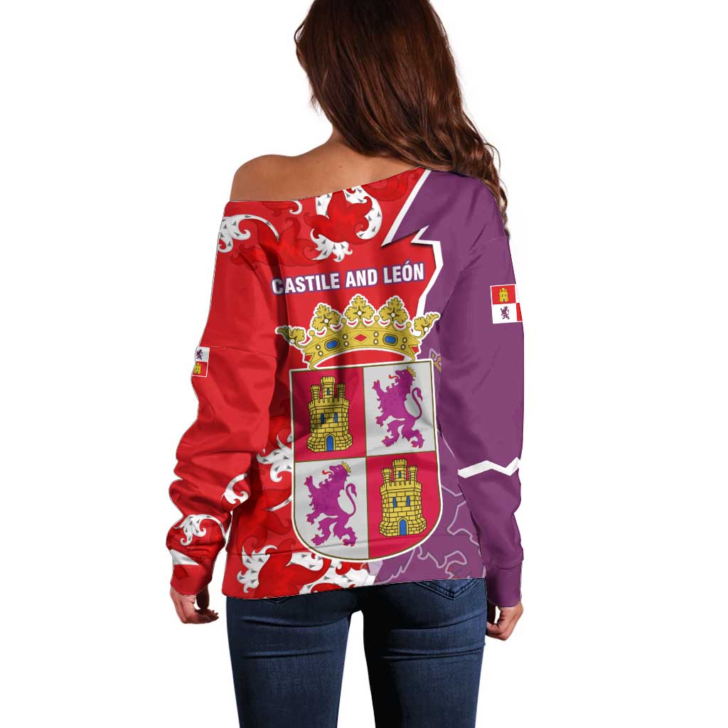 Castile and León Flag Off Shoulder Sweater Autonomous Community of Spain - Wonder Print Shop
