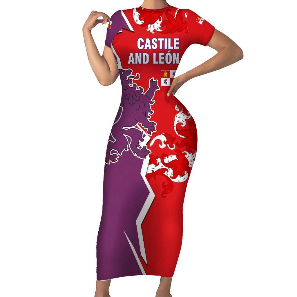Castile and León Flag Short Sleeve Bodycon Dress Autonomous Community of Spain - Wonder Print Shop