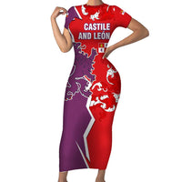 Castile and León Flag Short Sleeve Bodycon Dress Autonomous Community of Spain - Wonder Print Shop