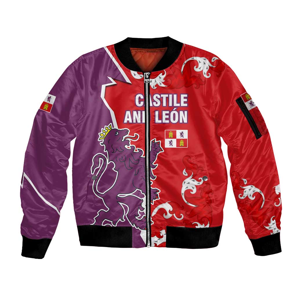 Castile and León Flag Sleeve Zip Bomber Jacket Autonomous Community of Spain - Wonder Print Shop