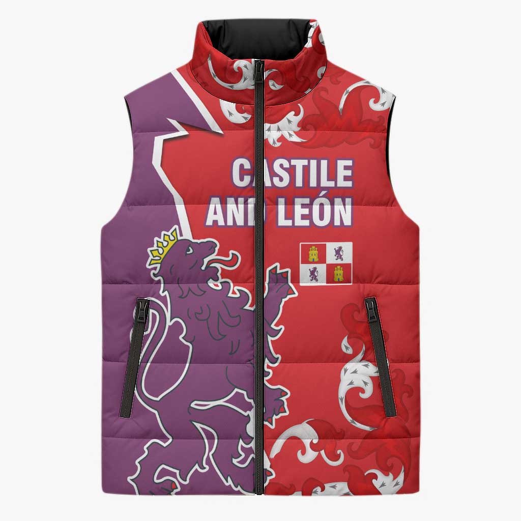 Castile and León Flag Sleeveless Puffer Jacket Autonomous Community of Spain - Wonder Print Shop