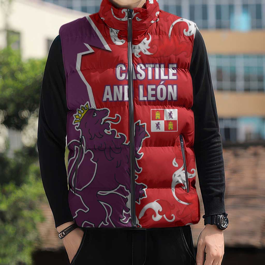 Castile and León Flag Sleeveless Puffer Jacket Autonomous Community of Spain - Wonder Print Shop