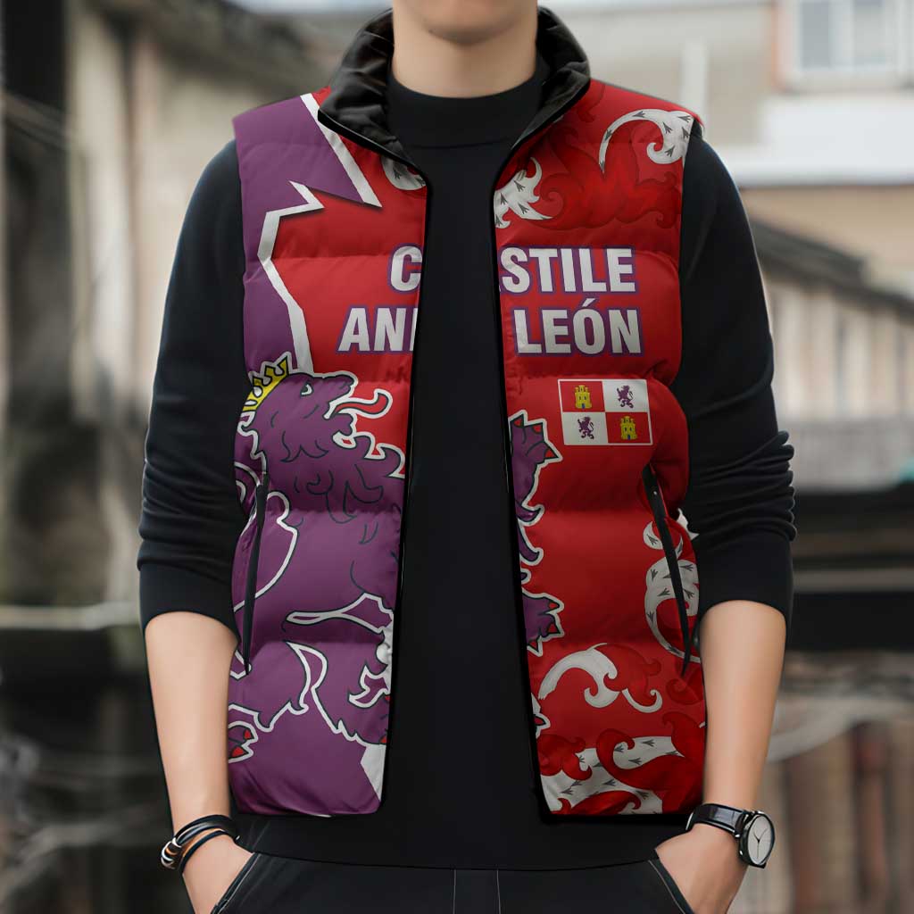 Castile and León Flag Sleeveless Puffer Jacket Autonomous Community of Spain - Wonder Print Shop