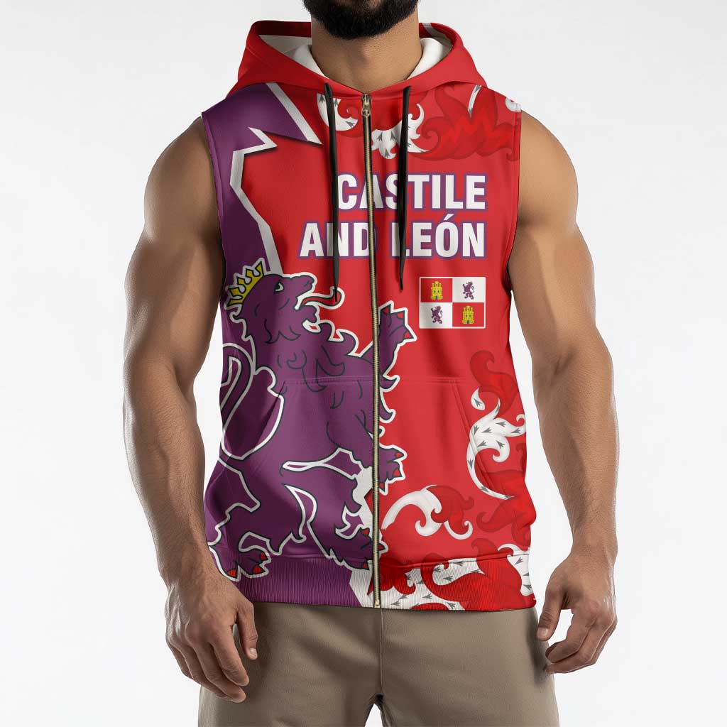 Castile and León Flag Sleeveless Zip Hoodie Autonomous Community of Spain - Wonder Print Shop