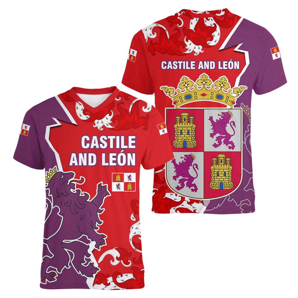 Castile and León Flag Women V-Neck T-Shirt Autonomous Community of Spain - Wonder Print Shop