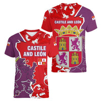 Castile and León Flag Women V-Neck T-Shirt Autonomous Community of Spain - Wonder Print Shop
