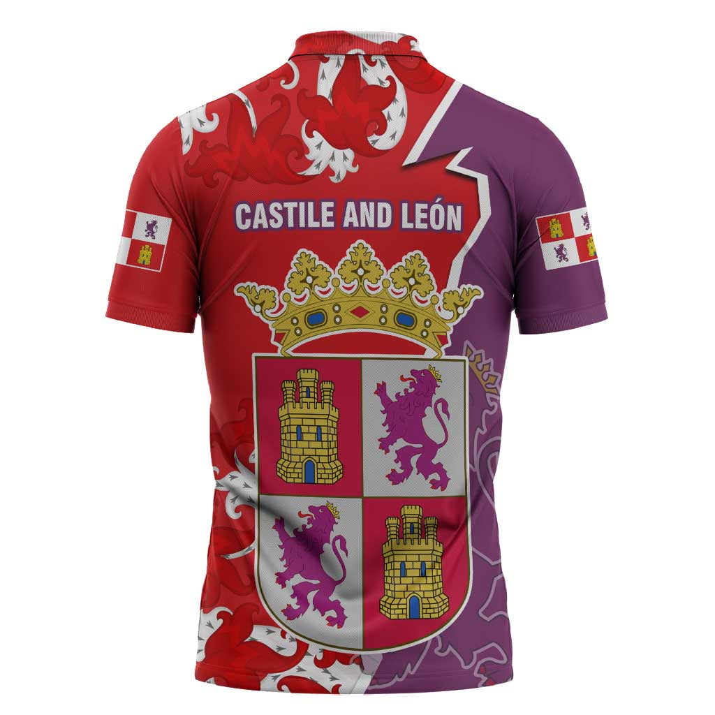 Castile and León Flag Zipper Polo Shirt Autonomous Community of Spain - Wonder Print Shop